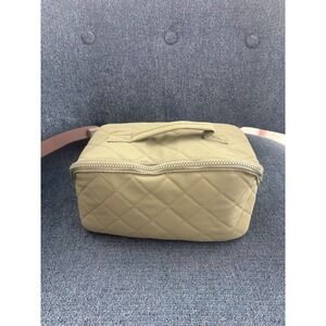 Quilted Makeup Bag Sage Green Diamond Stitch Travel Toiletry Case with Handle